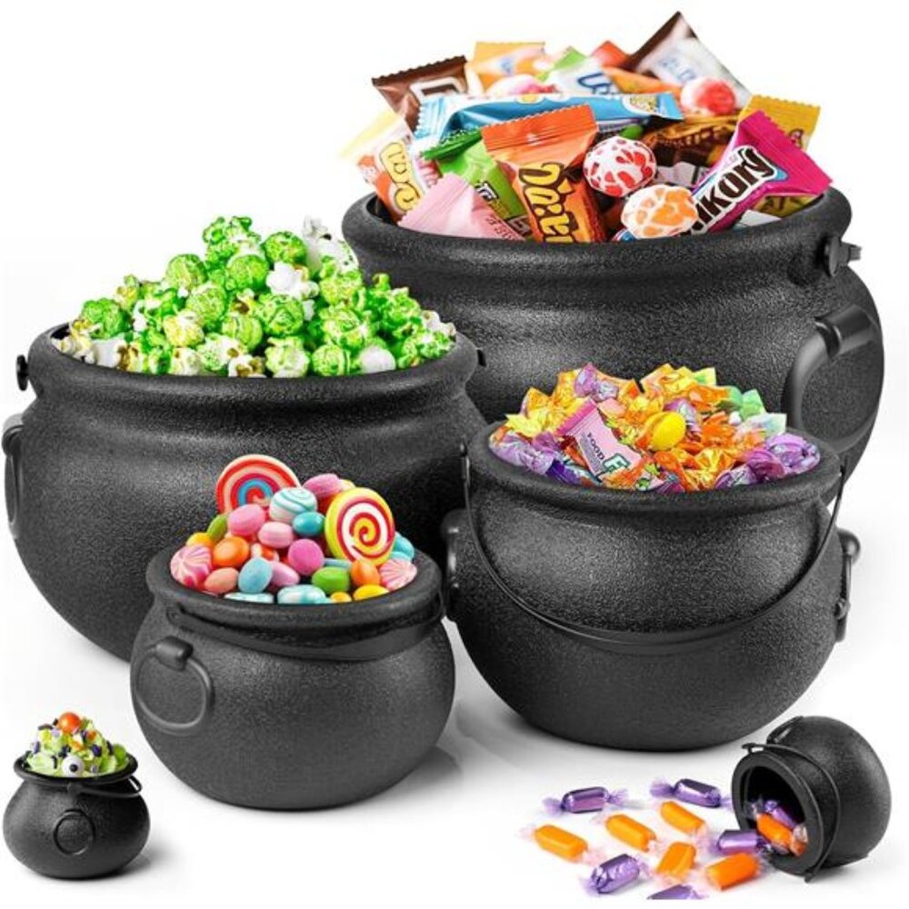 Halloween Decorations - 6 in 1‎ Package Large Black Plastic Witches Cauldron -